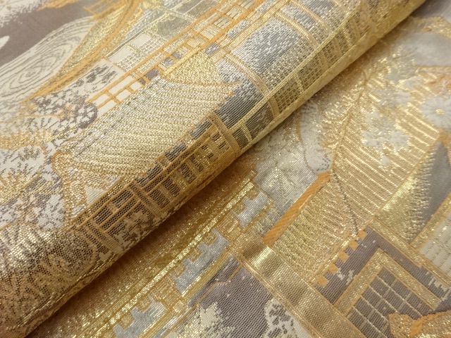  金閣寺風景模様織出し袋帯